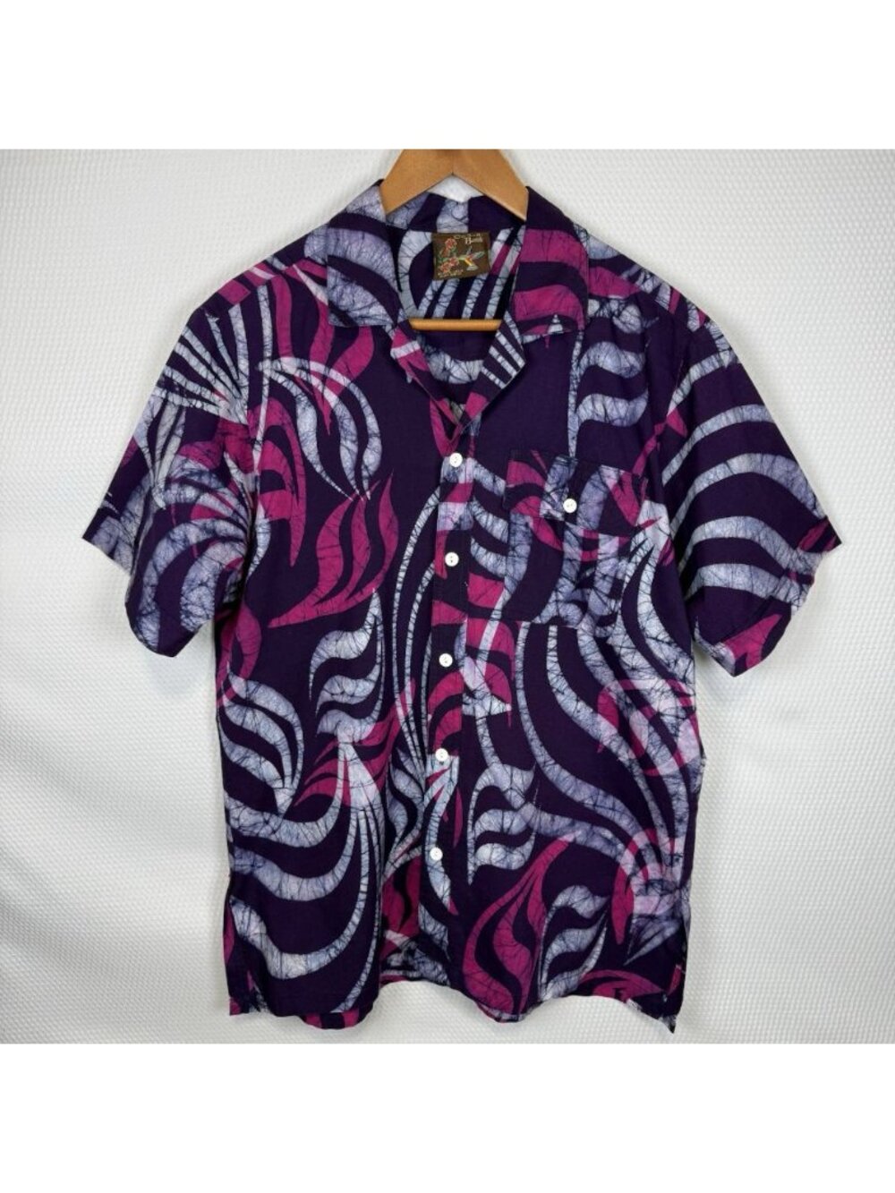Vintage Caribelle Batik Men's Medium Purple Cotton Shirt St Kitts West Indies